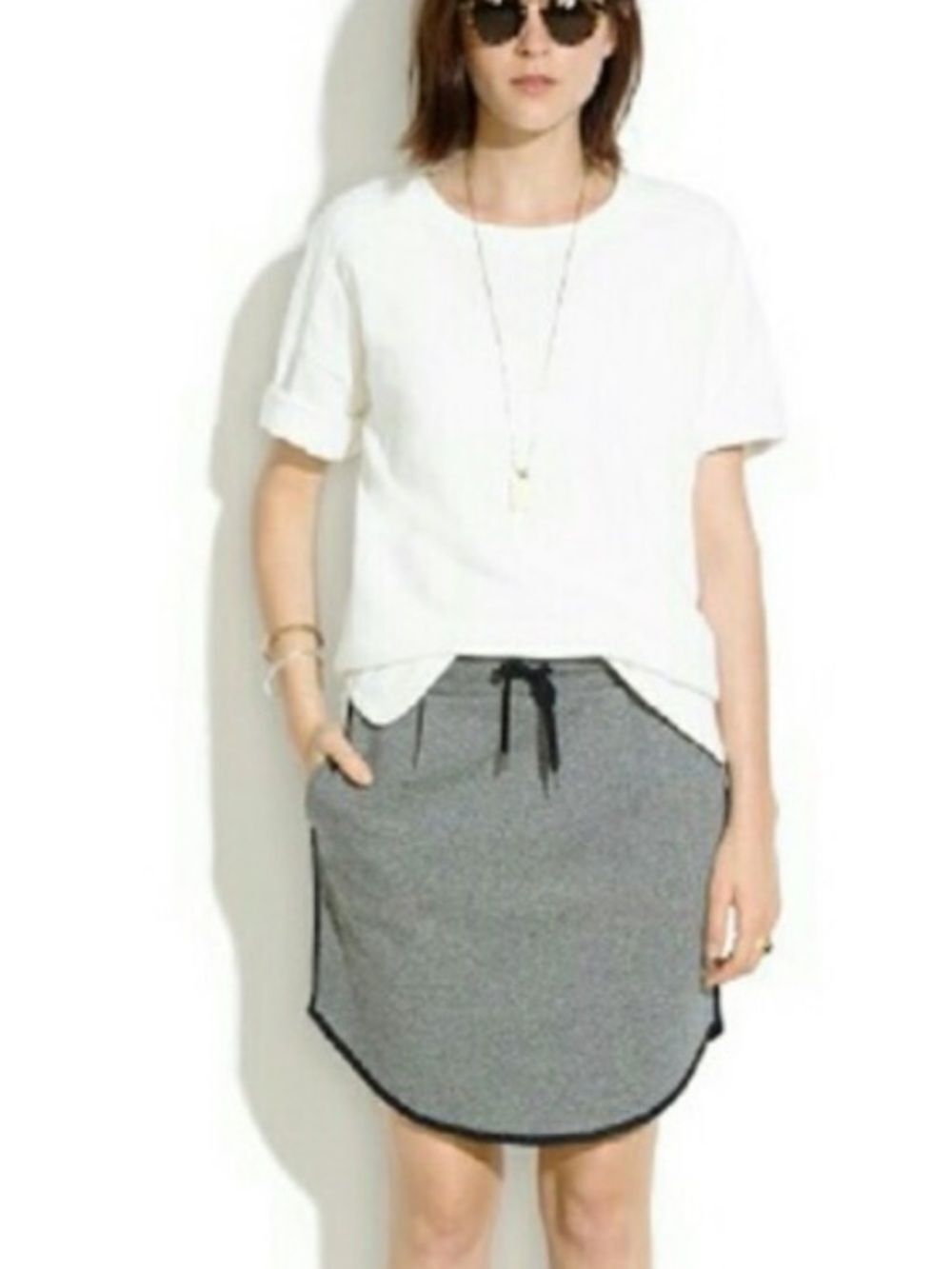 Madewell gymnasium skirt gray heather knit mini skirt a black piping Med